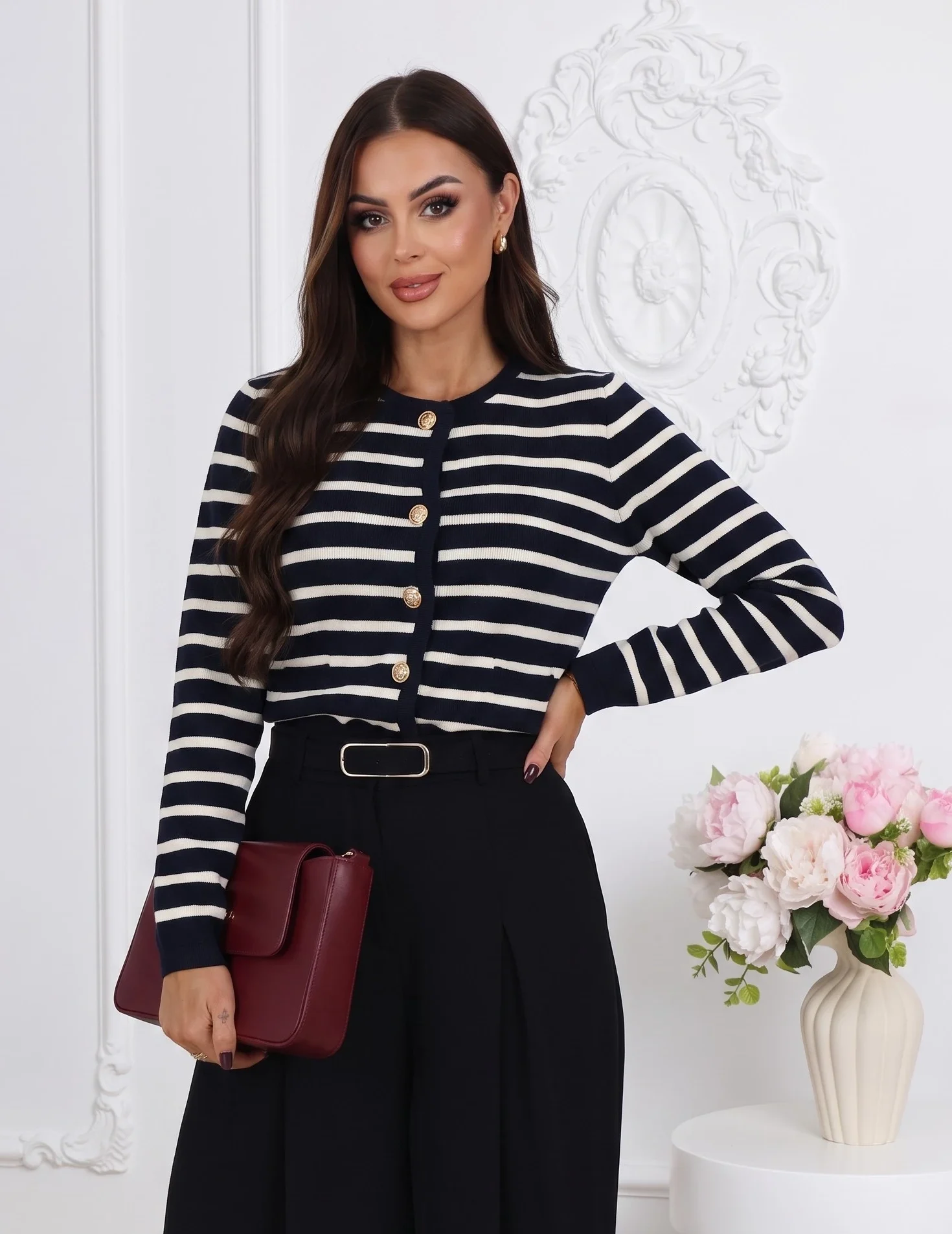 Cardigan din tricot fin cu dungi...