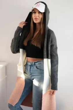 Cardigan din tricot in dungi cu glugă