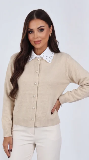 cardigan-elegant-din-tricot-fin-cu-guler-alb-cu-strasuri