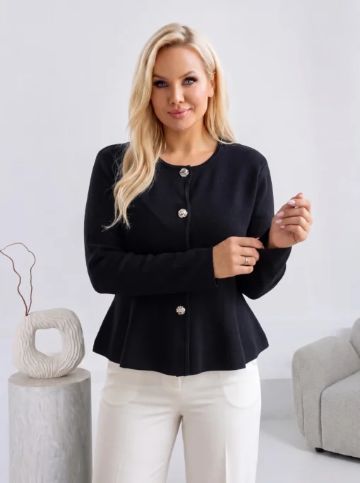 cardigan-elegant-din-tricot-fin-cu-peplum-si-nasturi-metalici
