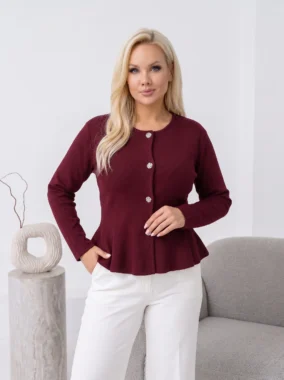 Cardigan elegant din tricot fin cu peplum si nasturi metalici
