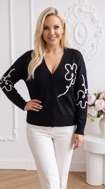 cardigan-elegant-din-tricotcu-broderie-florala-reliefata-contrastanta