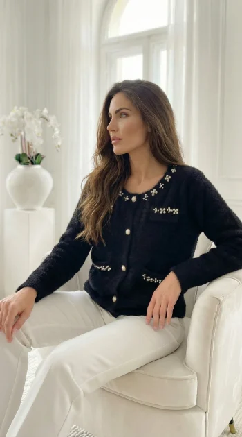 cardigan-elegant-negru-cu-nasturi-si-aplicatii-perle