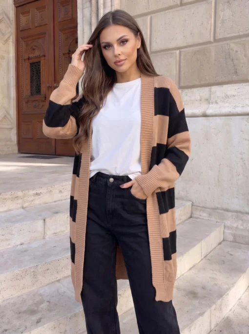 cardigan-lung-din-tricot-fin-cu-dungi-late-contrastante