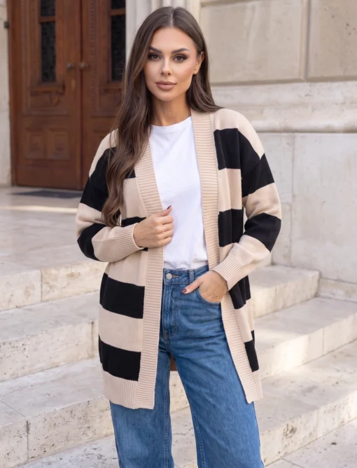 cardigan-lung-din-tricot-fin-cu-dungi-late-contrastante