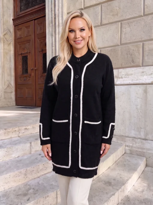 cardigan-lung-elegant-din-tricot-fin-cu-paspoal-contrastant