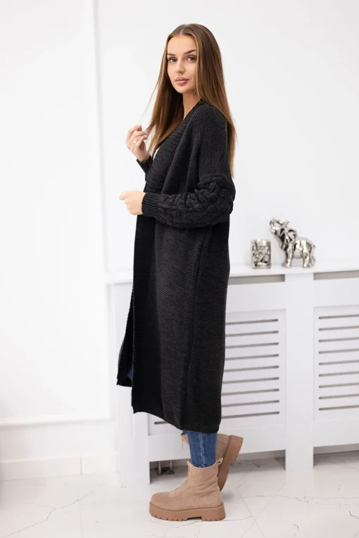 cardigan-lung-gri-tricotat-cu-aspect-texturat