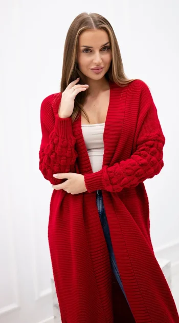 cardigan-lung-rosu-tricotat-cu-aspect-texturat