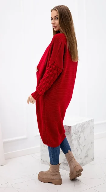 cardigan-lung-rosu-tricotat-cu-aspect-texturat