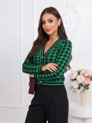Cardigan scurt din jacquard cu model pepit