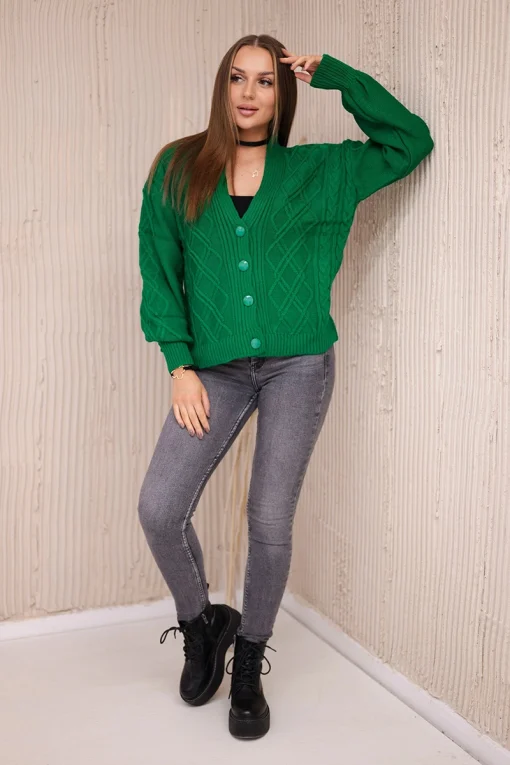 cardigan-verde-cu-nasturi-si-model-impletit