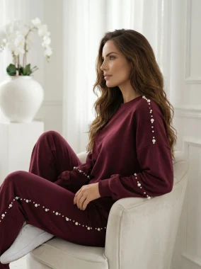 Compleu bordo oversize cu perle
