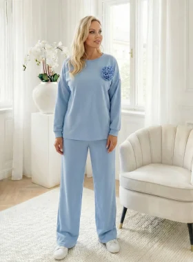 Compleu dama bleu casual cu pantaloni si bluza lejera