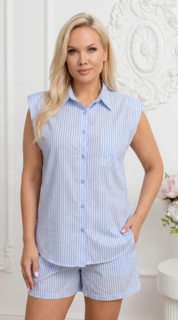 compleu-dama-din-bumbac-in-dungi-format-din-camasa-fara-maneci-si-pantaloni-scurti