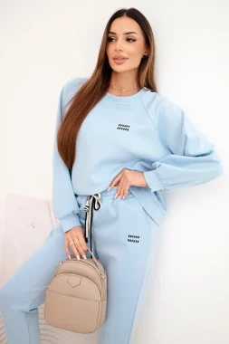 Compleu dama din vascoza albastru cu guler rotund si pantaloni confortabili