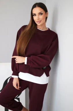 Compleu dama din vascoza bordo cu bluza lejera si pantaloni confortabili