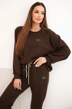 Compleu dama din vascoza maro cu guler rotund si pantaloni comozi