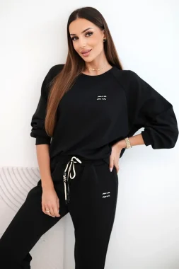 Compleu dama din vascoza negru cu guler rotund si pantaloni comozi