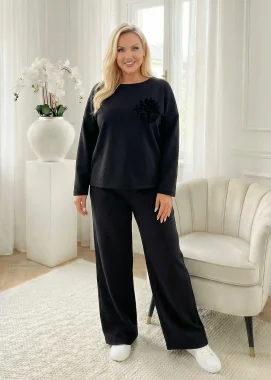 Compleu dama negru casual cu pantaloni si bluza lejera
