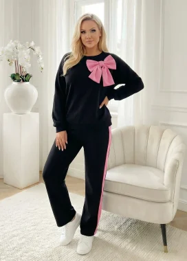 Compleu dama negru cu funda roz statement