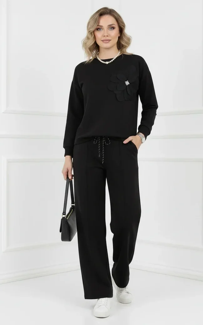 Compleu dama negru elegant cu fl...
