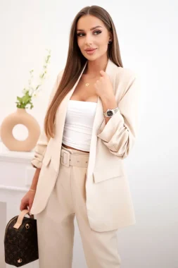 Compleu elegant bej cu sacou si pantaloni