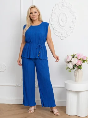 Compleu elegant marime mare plisat albastru