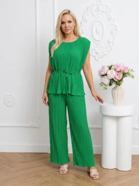 Compleu elegant marime mare plisat verde