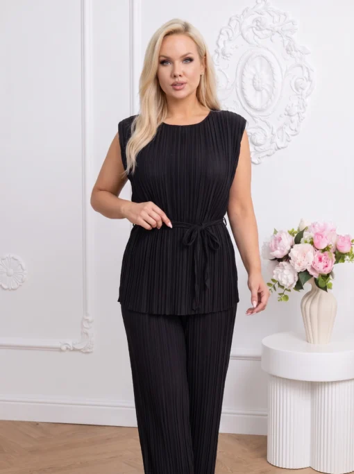 compleu-elegant-plisat-negru-cu-cordon-in-talie