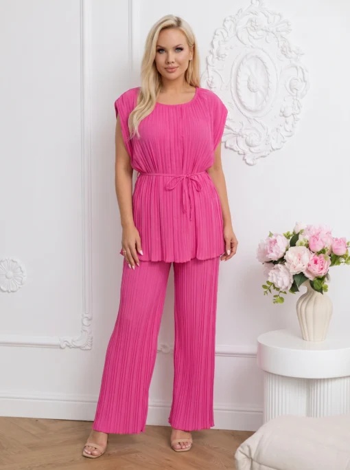 compleu-elegant-plisat-roz-cu-cordon-in-talie