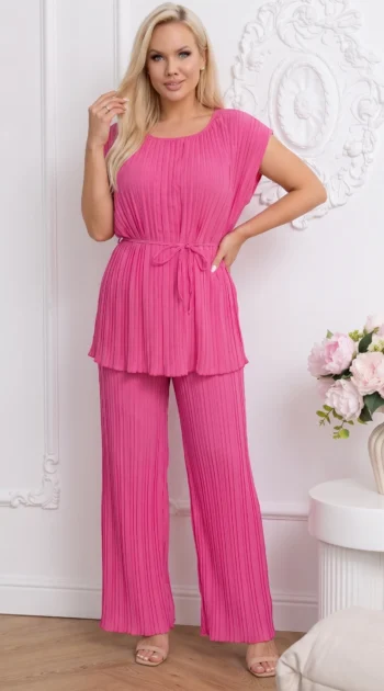 compleu-elegant-plisat-roz-cu-cordon-in-talie