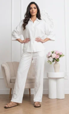 Compleu lejer din bumbac cu camasa oversized si pantaloni drepti