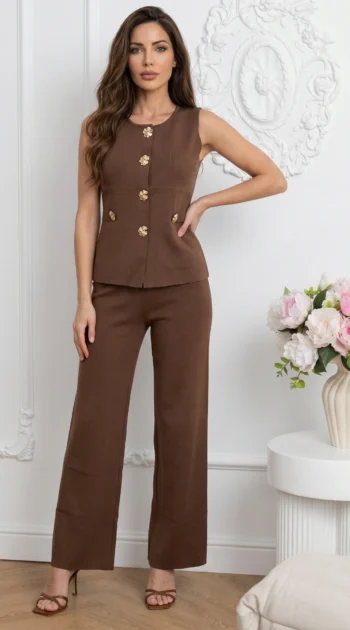compleu-maro-din-tricot-fin-format-din-vesta-eleganta-cu-nasturi-aurii-floare-si-pantaloni-drepti