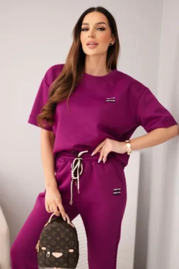 Compleu din vascoza cu top cu maneca scurta si pantaloni mov