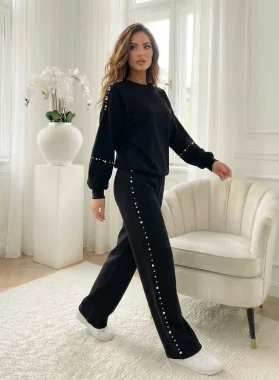Compleu negru oversize cu perle