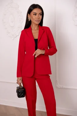 Compleu rosu elegant cu sacou cambrat si pantaloni conici