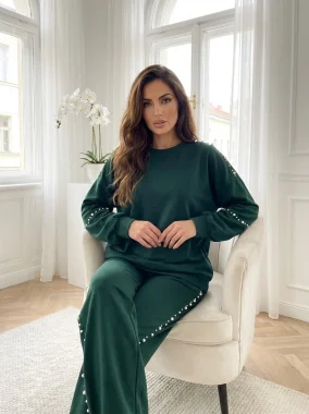 Compleu verde oversize cu perle