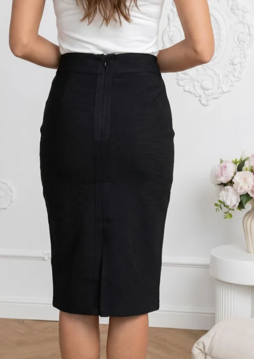fusta-conica-neagra-midi-cu-talie-inalta