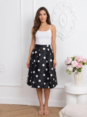 Fusta eleganta neagra cu buline si talie inalta