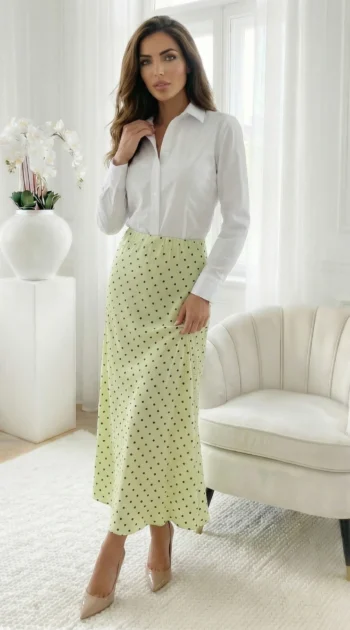 fusta-lunga-galbena-cu-buline-si-aspect-satinat