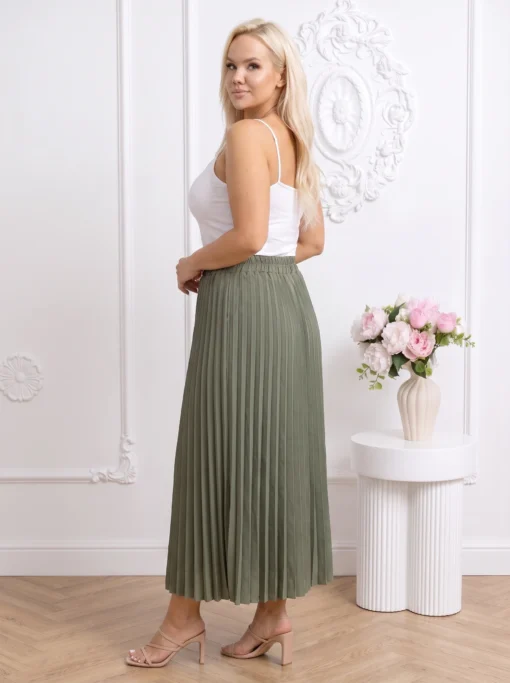 fusta-lunga-plisata-kaki-cu-talie-elastica