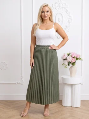 Fusta lunga plisata kaki cu talie elastica