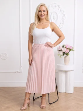 Fusta lunga plisata roz cu talie elastica