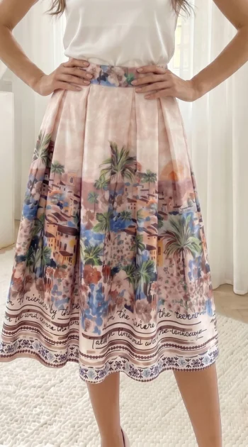fusta-midi-bej-cu-imprimeu-peisaj-mediteranean-si-talie-elastica
