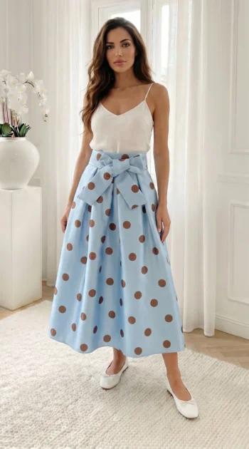 fusta-midi-bleu-cu-buline-si-funda-in-talie