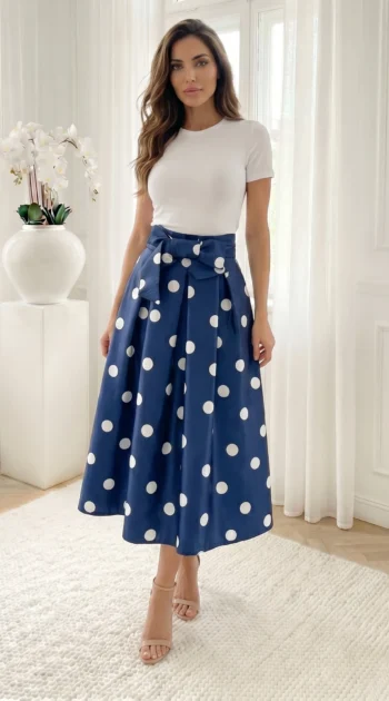 fusta-midi-bleumarin-cu-buline-albe-si-funda-in-talie