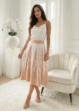 Fusta midi clos cu imprimeu geometric