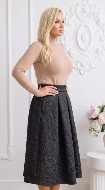 fusta-midi-clos-din-jacquard-texturat-cu-buzunare-laterale