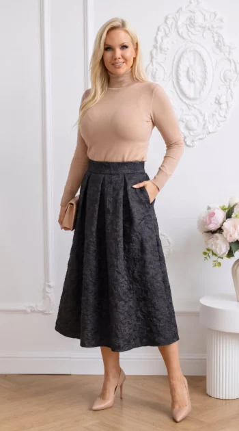 fusta-midi-clos-din-jacquard-texturat-cu-buzunare-laterale
