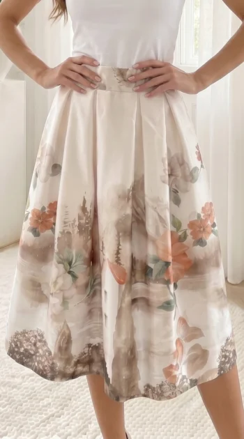 fusta-midi-crem-cu-imprimeu-floral-si-peisaj-artistic